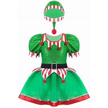 Girls Christmas Elf Fancy Dress Costume Sequins Tutu Dress Xmas Party