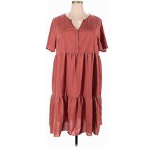 Shein Casual Dress - A-Line V Neck Short Sleeves: Burgundy Print Dresses - Women's Size 3X
