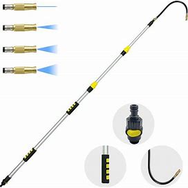 Buyplus 12ft Telescoping Gutter Cleaning Tools - Gutter Cleaners From The Ground, Extendable Gutter Cleaning Wand For Garden Hose Attachment, High Reach Gutter Cleaning Kit