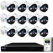 GW Security 16-Channel 8MP 4TB NVR Security Camera System With 12 Wired Bullet Cameras 3.6 mm Fixed Lens 2-Way Audio Spotlight GW8538IP12-4T ,