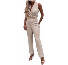 Formal Jumpsuits For Women Elegant Sleeveless Sexy V Neck Casual Long Pants Trousers Rompers For Work With Pockets