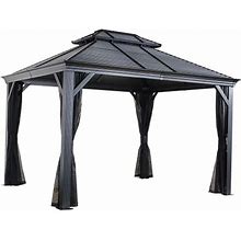 Sojag Mykonos Double Roof Hardtop Gazebo Outdoor Sun Shelter With Mosquito Netting - 12' X 16'
