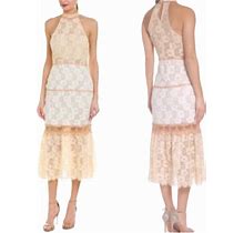 Anthro Foxiedox Amelia Tiered Lace High Neckline Tea Length Dress
