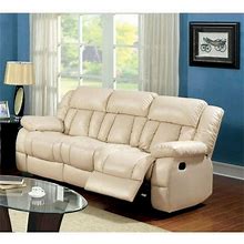 Bowery Hill Leather Upholstered Reclining Sofa In Ivory