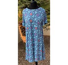 Lularoe Original Carly Dress-Teal Geometric Pattern-Size L (14-16)