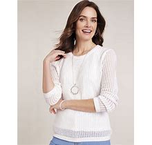 Blair Women's Open Stitch Long Sleeve Sweater - White - L - Misses