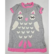 Gymboree 2017 Cotton Knit Baby Girls Size 12-18 Months Dress Owl Theme Gray Pink