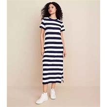 Loft Petite Lou & Grey Striped Soft Slub Midi T-Shirt Dress Size Medium Deep Space Blue Women's