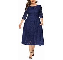 Adviicd Boho Dresses Women's Short Long Sleeve Loose Plain Long Maxi Casual Dresses Dark Blue 3XL