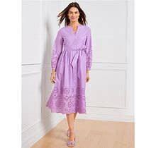 Petite - Placed Eyelet Fit & Flare Shirtdress - Wisteria Purple - 8 - 100% Cotton Talbots