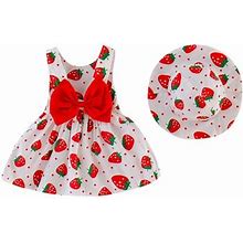 Tengma Toddler Girls Dresses Baby Kids Strawberry Print Dress Hat Outfits Clothes Princess Dresses Red 11