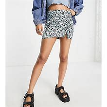 Topshop Petite Ditsy Ruched Mini Skirt In Blue - Part Of A Set - Blue (Size: 8)