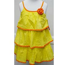 Penelope Mack Dress Girls Pretty Yellow Ruffle Tiered Orange Trim New Sleeveless