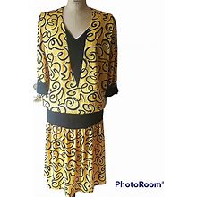 Starlo Fasions Dresses | Vintage Starlo Fashions Dropped Waist Dress, Size 13-14 | Color: Black/Yellow | Size: L