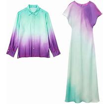 Women's Tie Dye Shirts Lapel Single Breasted Blouse Dress Casual