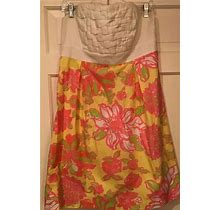 Lily Pulitzer Pink, Yellow, Green And White Strapless Dress Size 12.