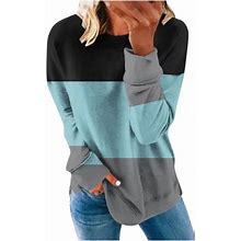 Meetotime Womens Crewneck Sweatshirt Long Sleeve Casual Pullover Tops With Pockets Solid Color Fall 2023 Fashion Shirt Clothes