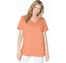 Plus Size Women's Short-Sleeve V-Neck Shirred Tee By Woman Within In Orange Melon (Size M)
