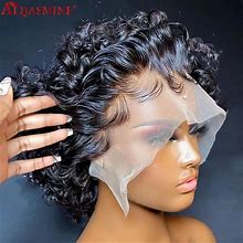 Natural Black Short Bob Curly Pixie Cut Wigs Lace Front Wigs For Women