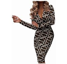 Women's Fashion Leopard Printe Patch Deep V-Neck Long Sleeve Party Dress And Dresses For Women Olive Short Formal Dress Skater Homecoming Dress Tall F
