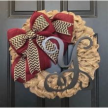 Burlap Wreath For Front Door, Initial Rustic Farmhouse Wreath, Wreath With Monogram, Year Round Wreath, Housewarming Wedding Birthday Gift