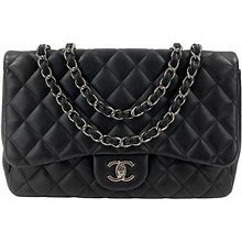 Chanel - Jumbo Classic Flap Cc Quilted Black Lambskin Shoulder Bag /