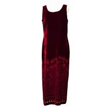 J Peterman Dress, Burnout Velvet, Wine Red Sheath, Full Length Dress,