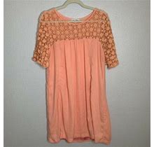 Hot And Delicious Large Peach Dress Crochet Sleeves Shift Dress 1/2