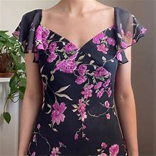 Alex Evenings Dresses | Vintage Alex Evenings Black Floral Midi Dress With Beading Details | Color: Black/Pink | Size: 6