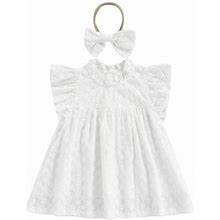 Canrulo Summer Baby Girls Sweet Dress 2Pcs Ruffles Fly Sleeve Flower Printed A-Line Mini Dress Headband White 6-12 Months