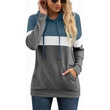 Prinstory Womens Sweatshirts Long Sleeve Casual Color Block Pullover Hoodies Fall Outfits 2023 Clothes