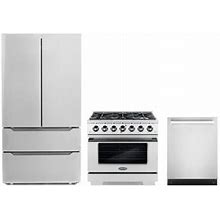 Cosmo 3 Piece Kitchen Appliance Package W/ French Door Refrigerator, 36" Gas Freestanding Range, Built-In Dishwasher In Black/Gray | Wayfair