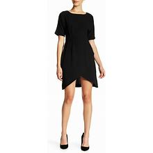 Bobeau Black Crepe Wrap Skirt Short Sleeve Dress Petite Xs