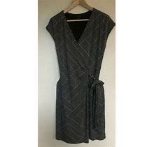 Ann Taylor Wrap Dress Black W White Long Sleeve Stretch Knit Modern Sz