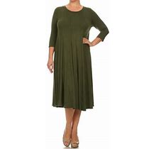 Moa Collection Plus Size Women's 3/4 Sleeves Solid Dress