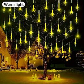 1 Pack Meteor Shower Rain String Lights - Waterproof Drop Icicle Snow Falling Raindrop Cascading Lights For Garden Wedding Party,Must-Have,Temu