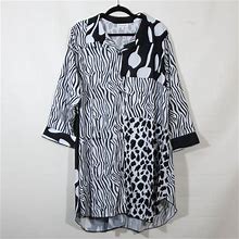 Serengeti Dresses | Serengeti Collared Black White Zebra Animal Print Long Sleeve Mini Dress Size 1X | Color: Black/White | Size: 1X