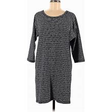 Talbots Casual Dress - Shift Scoop Neck 3/4 Sleeves: Gray Stripes Dresses - Women's Size Medium