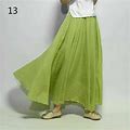 Women Maxi Skirt Midi Dress High Waist A Line Solid Big Swing Elastic