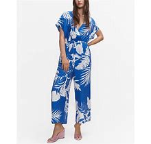 Mango Women's Tropical Print Jumpsuit - Blue