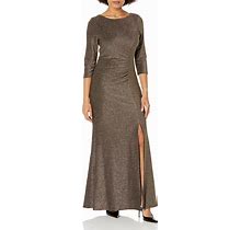 S.L. Fashions Women's Long Metallic Side Ruched Dress With Slit (Reg Petite Plus)