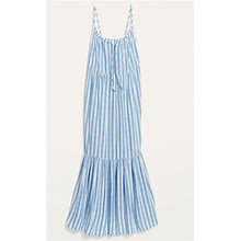 Old Navy Blue White Stripe Maxi Tiered Tie Front Dress Small Petite
