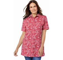 Plus Size Women's Perfect Printed Short-Sleeve Polo Shirt By Woman Within In Rose Pink Bandana Paisley (Size L)