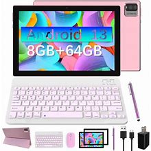 Android 13 Tablet With Keyboard 2024 Newest 10.1 Inch 2 in 1 Tablets 8GB RAM+64GB ROM With Case Mouse Stylus 1.8Ghz Quad Core 1280800 HD Touch Screen