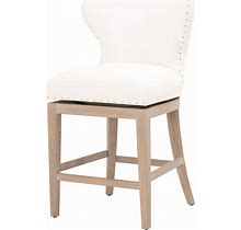 Transitional Counter Stool, Swivel Padded Seat With Nailhead Trim Accents, White, Bar Stools, By Decorn