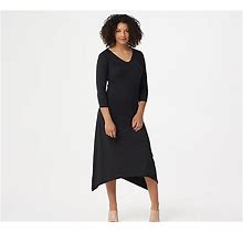 G.I.L.I. Peached Knit V-Neck Dress With 3/4-Length Sleeves-Black-Small