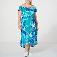C Wonder By Christian Siriano On/Off The Shoulder Flounce Dress - Garden Floral Teal - Size 3X