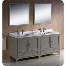 Fresca Oxford 72" Gray Traditional Double Sink Bathroom Vanity With Fresca 73" Countertop With Undermount Double Sink - White Quartz | 3-Hole Faucet D
