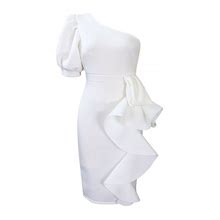 Women's Asymmetrical Off Shoulder Frilly Midi Dress-White 3X Plus Size