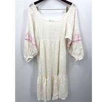 Pitusa Beach Dress Womens Petite M/L Cotton Gauze Embroidered Puff
